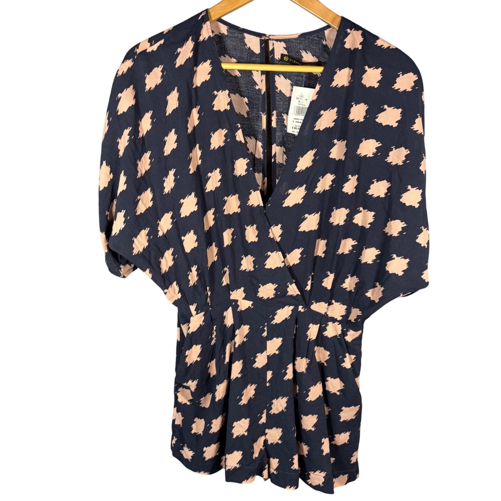 ViX Paula Hermanny Romper Womens Small Blue Abstract Print V-Neck Short Sleeve